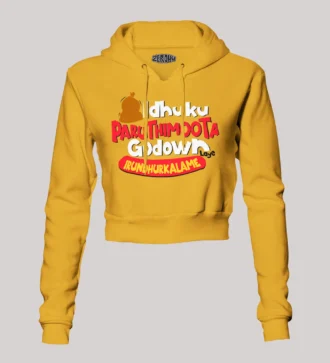 Idhuku Paruthimoota Godown Laye Irundhurkalame Women's Crop Hoodies in Mustard Yellow Color