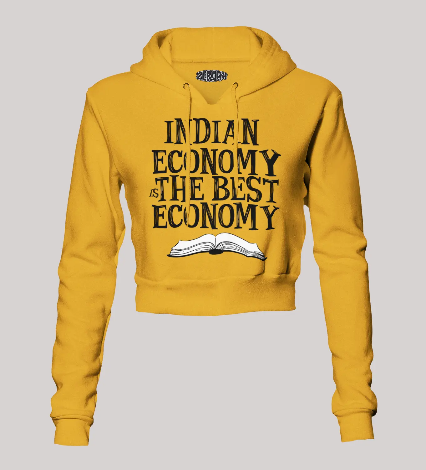 Indian Economy Is The Best Economy Women's Crop Hoodies in Mustard Yellow Color