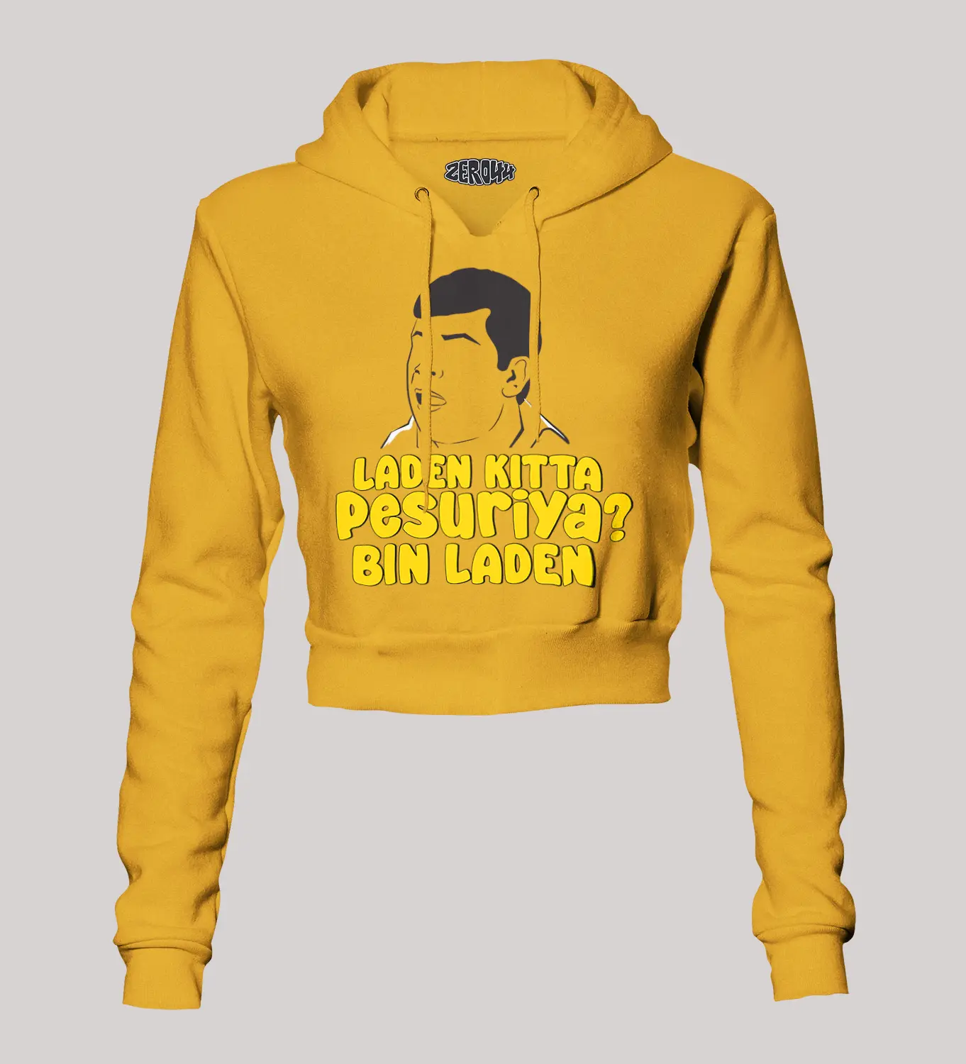 Laden Kitta Pesuriya, Bin Laden Women's Crop Hoodies in Mustard Yellow Color