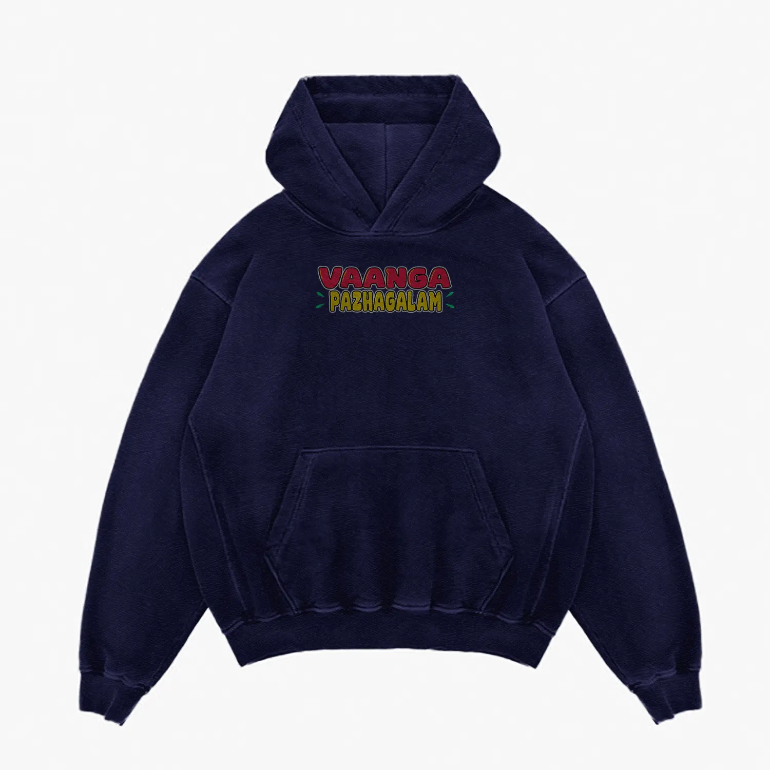 Vaanga Pazhagalam Men/Unisex Acid Wash Hoodie in Navy Blue Color