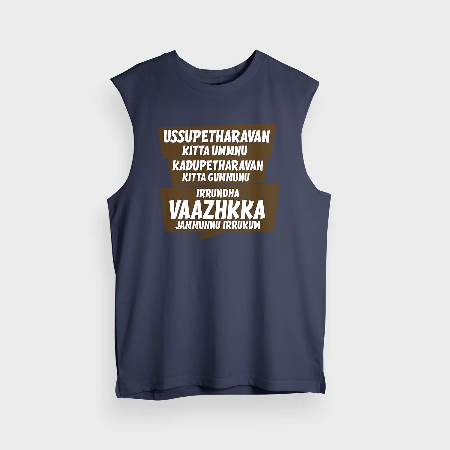 Ussupetharavan Kitta Ummnu, Kadupetharavan Kitta Gummunu Men/Unisex Tank Top in Navy Blue Color