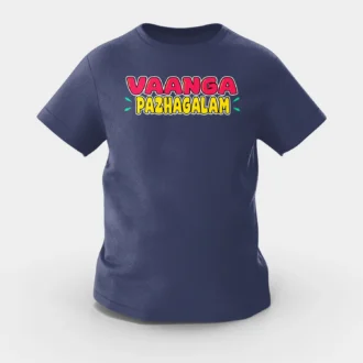 Vaanga Pazhagalam Girls Round Neck T-Shirt in Navy Blue Color