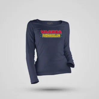 Vaanga Pazhagalam Women's Long Sleeve T-Shirt in Navy Blue Color