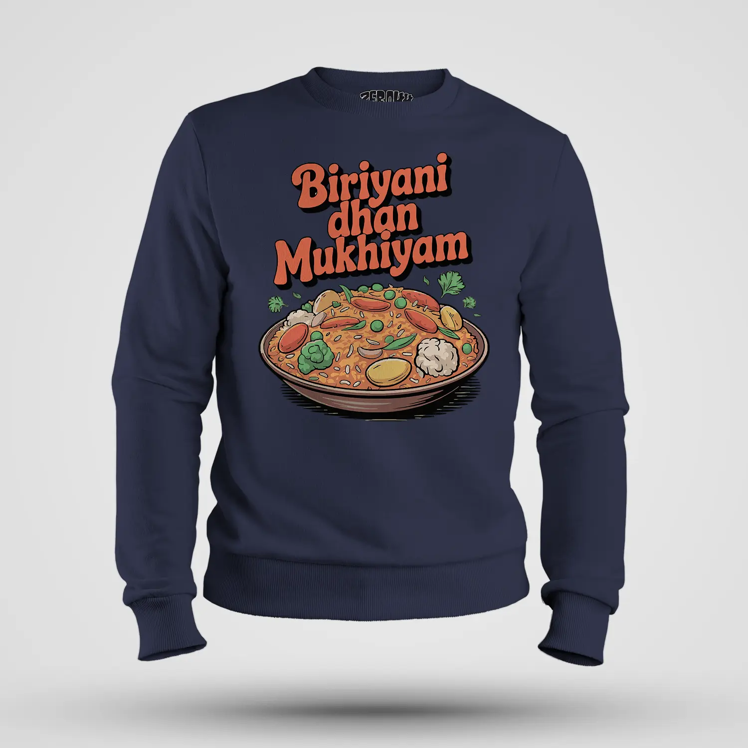 Biriyani Dhan Mukhiyam Veg Men/Unisex Sweatshirt in Navy Blue Color