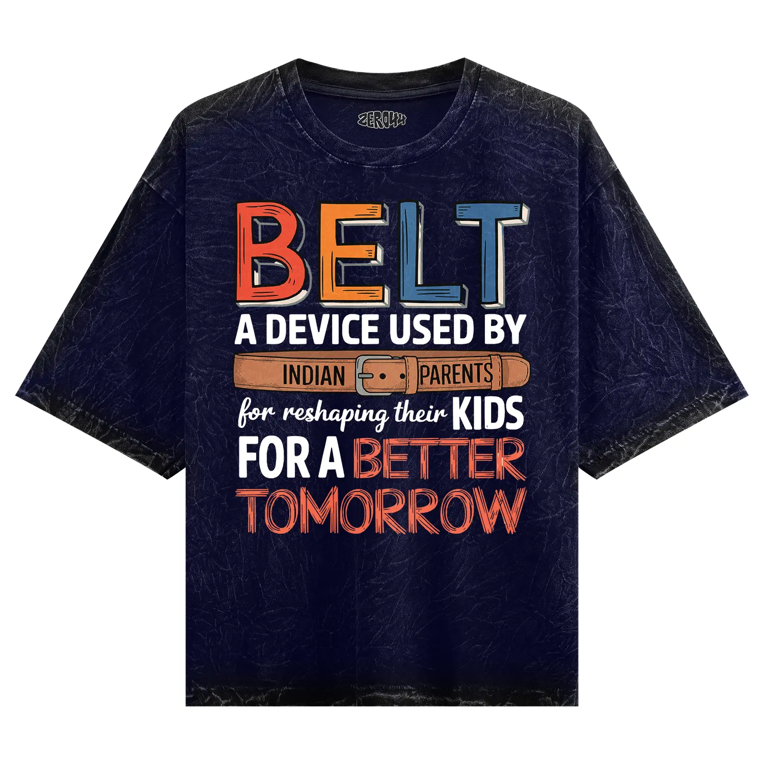 Belt A Device Dark Men/Unisex Acid Wash Oversized T-Shirt in Navy Blue Color