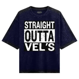 Straight Outta Vels Men/Unisex Acid Wash Oversized T-Shirt in Navy Blue Color