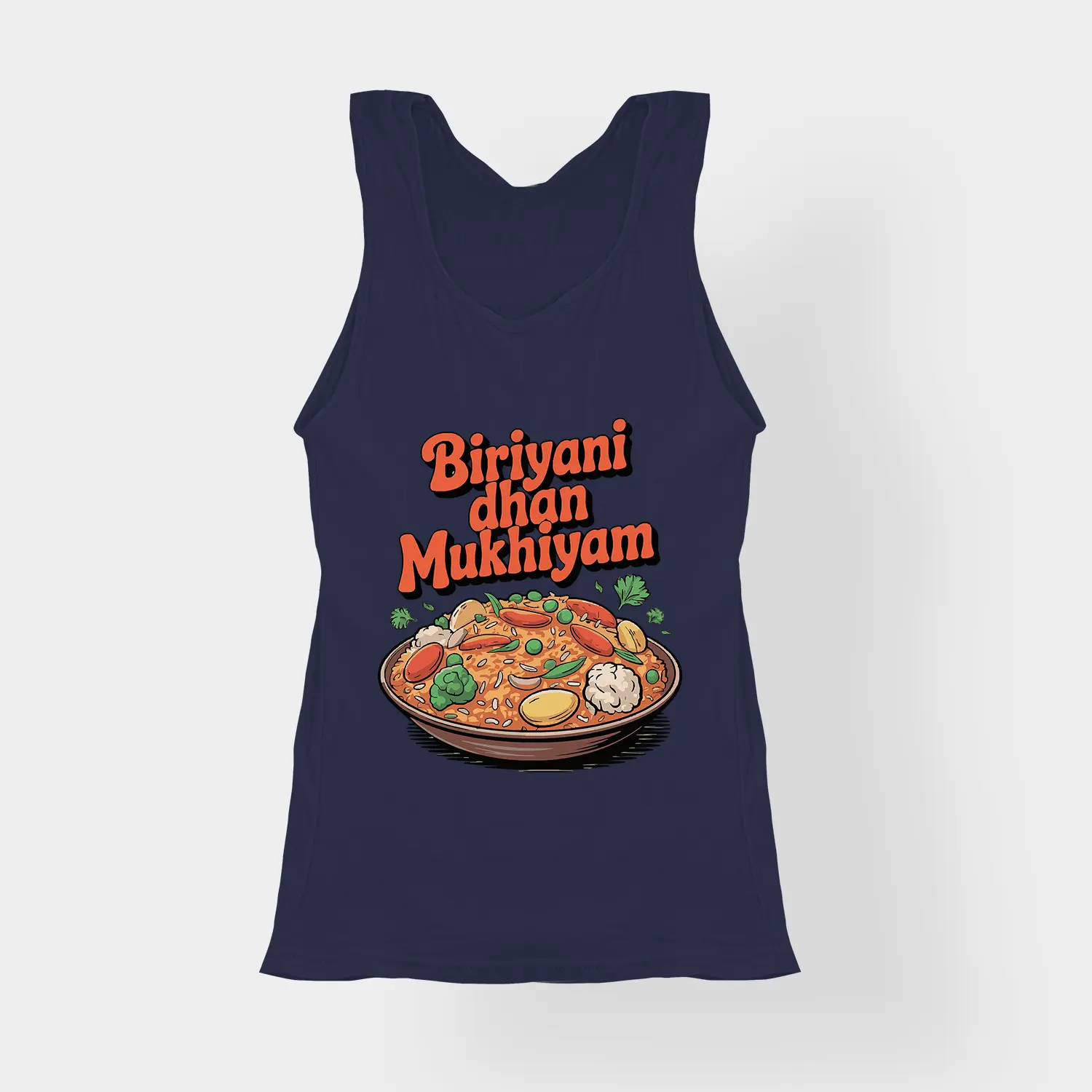 Biriyani Dhan Mukhiyam Veg Women's Tank Top in Navy Blue Color
