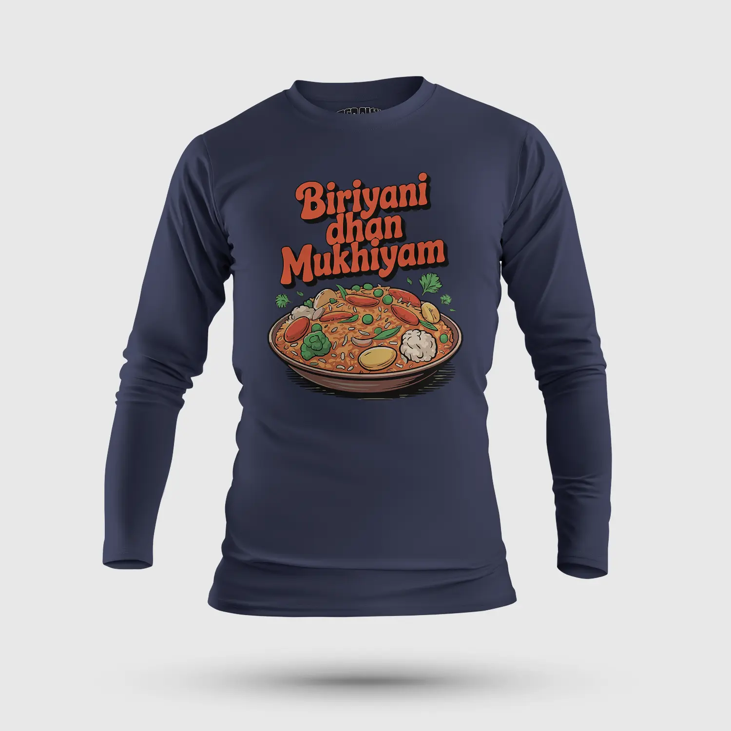 Biriyani Dhan Mukhiyam Veg Men/Unisex Long Sleeve T-Shirt in Navy Blue Color