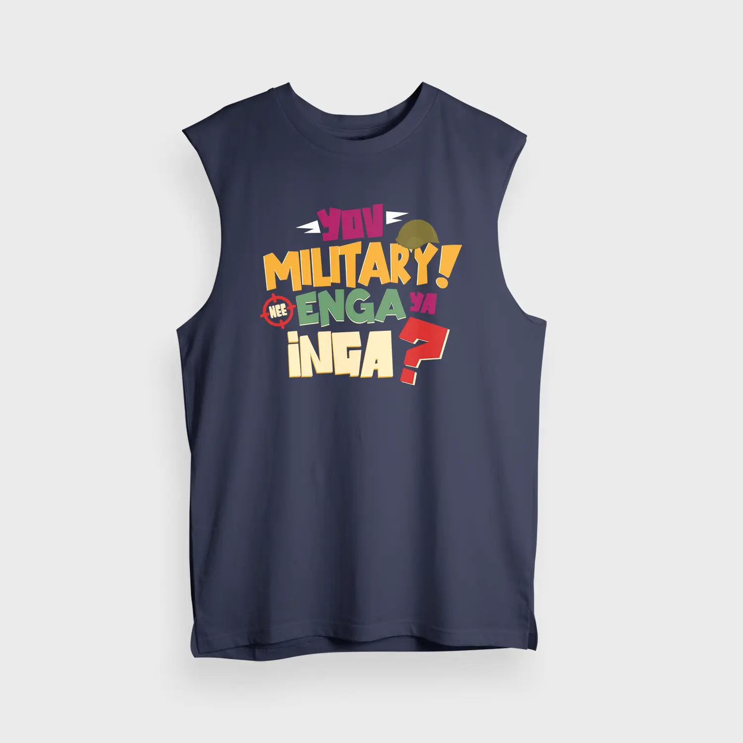 Yov Military, Nee Enga Ya Inga Men/Unisex Tank Top in Navy Blue Color