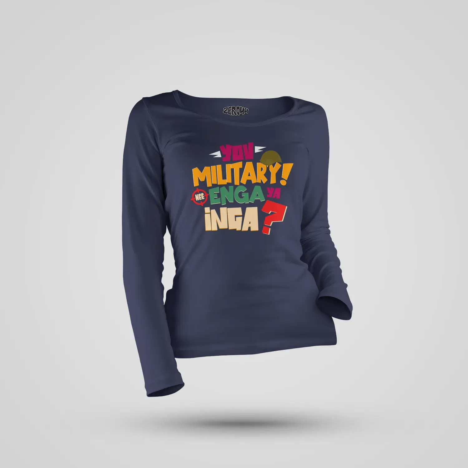 Yov Military, Nee Enga Ya Inga Women's Long Sleeve T-Shirt in Navy Blue Color