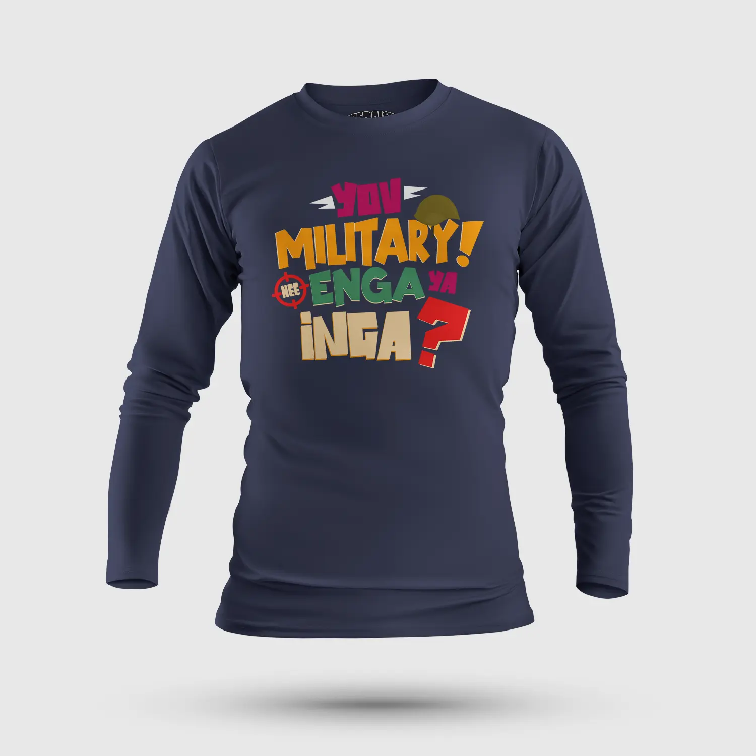 Yov Military, Nee Enga Ya Inga Men/Unisex Long Sleeve T-Shirt in Navy Blue Color