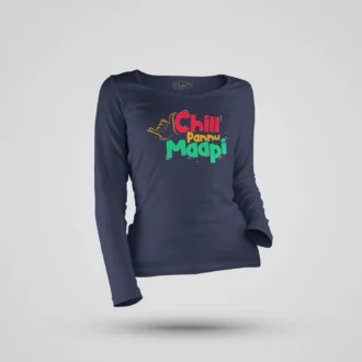 Chill Pannu Maapi Women's Long Sleeve T-Shirt in Navy Blue Color