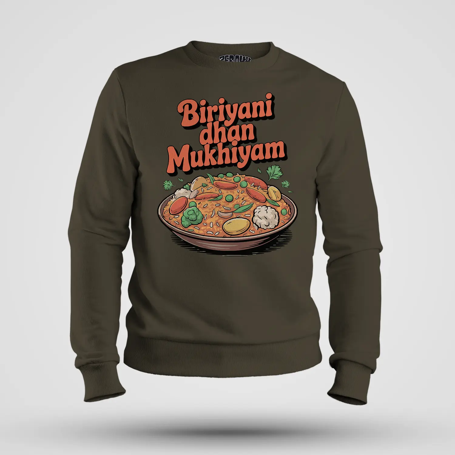Biriyani Dhan Mukhiyam Veg Men/Unisex Sweatshirt in Olive Green Color