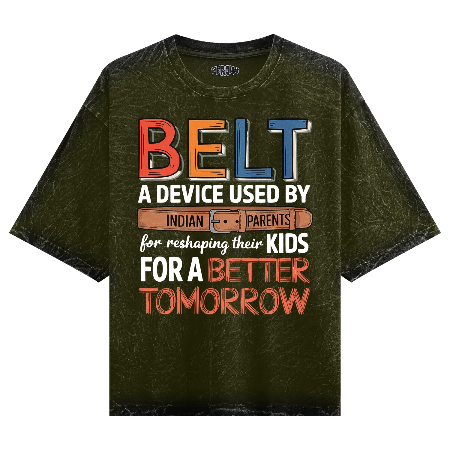 Belt A Device Dark Men/Unisex Acid Wash Oversized T-Shirt in Olive Green Color