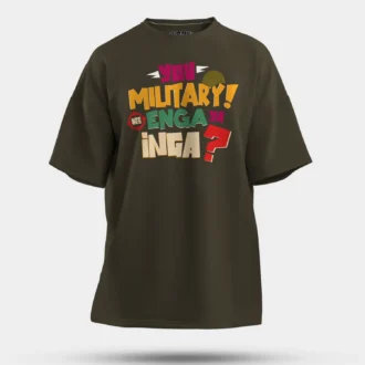 Yov Military, Nee Enga Ya Inga Men/Unisex Oversized T-Shirt in Olive Green Color