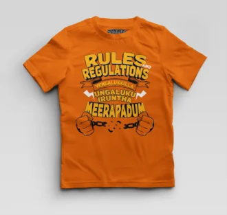 Rules And Regulations Yengalukkilla, Ungaluku Iruntha Meerapadum Boys Round Neck T-Shirt in Orange Color