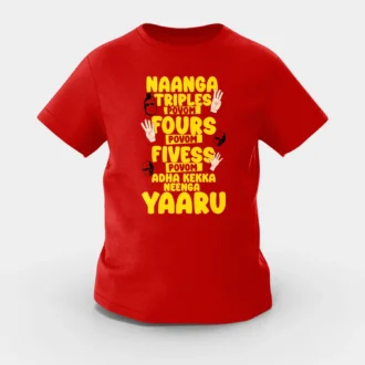 Naanga Triples Povom Four Povom, Adha Kekka Neenga Yaaru Girls Round Neck T-Shirt in Red Color