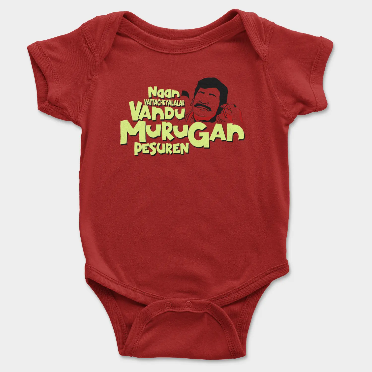 Naan Vattacheyalalar Vandu Murugan Pesuren Onesie/Romper in Red Color