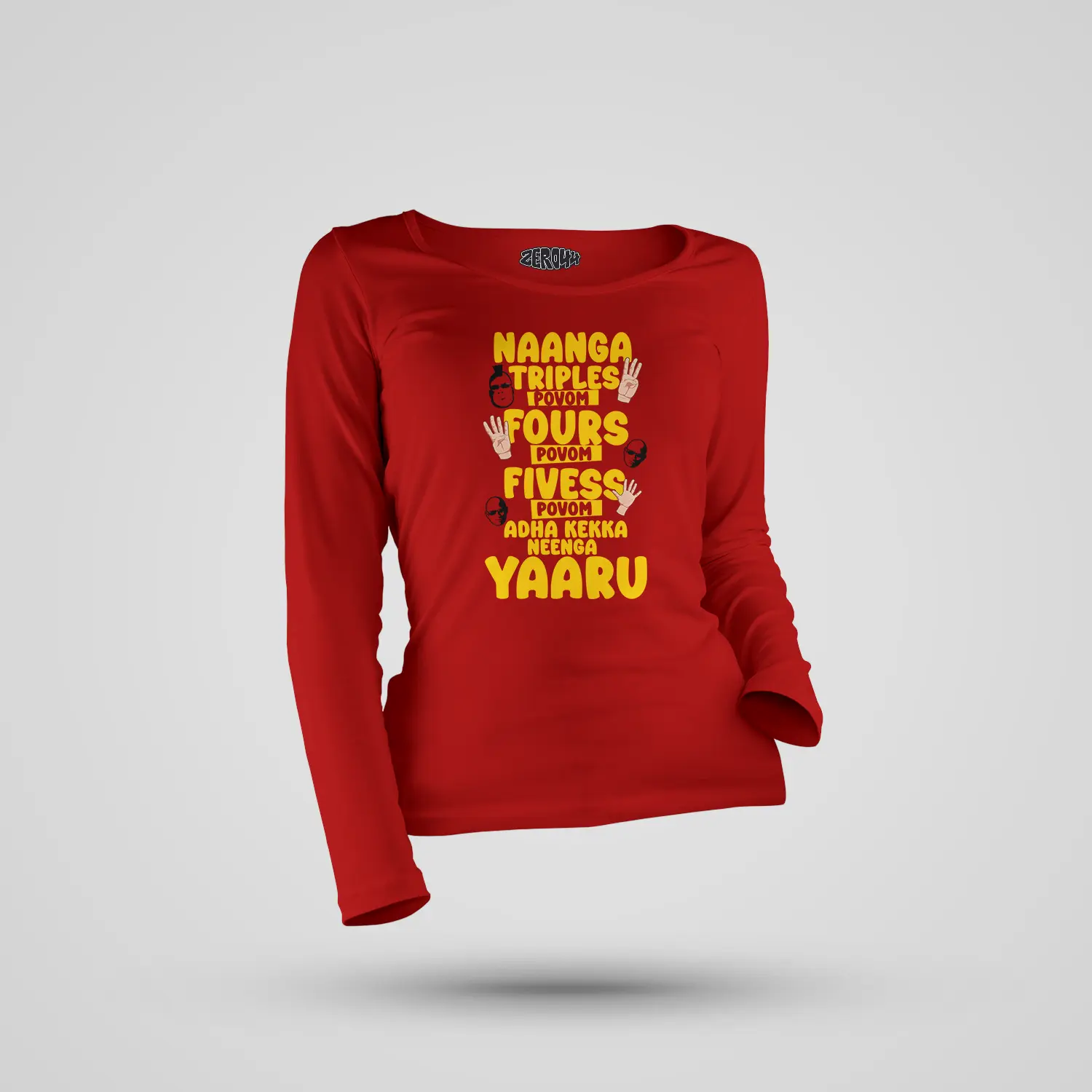 Naanga Triples Povom Four Povom, Adha Kekka Neenga Yaaru Women's Long Sleeve T-Shirt in Red Color
