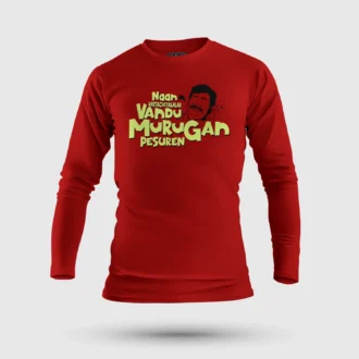 Naan Vattacheyalalar Vandu Murugan Pesuren Men/Unisex Long Sleeve T-Shirt in Red Color