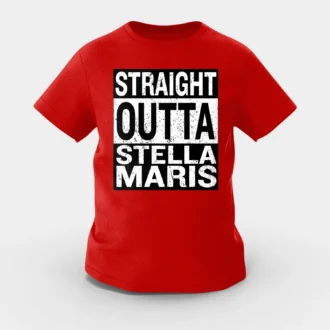 Straight Outta Stella Maris Girls Round Neck T-Shirt in Red Color