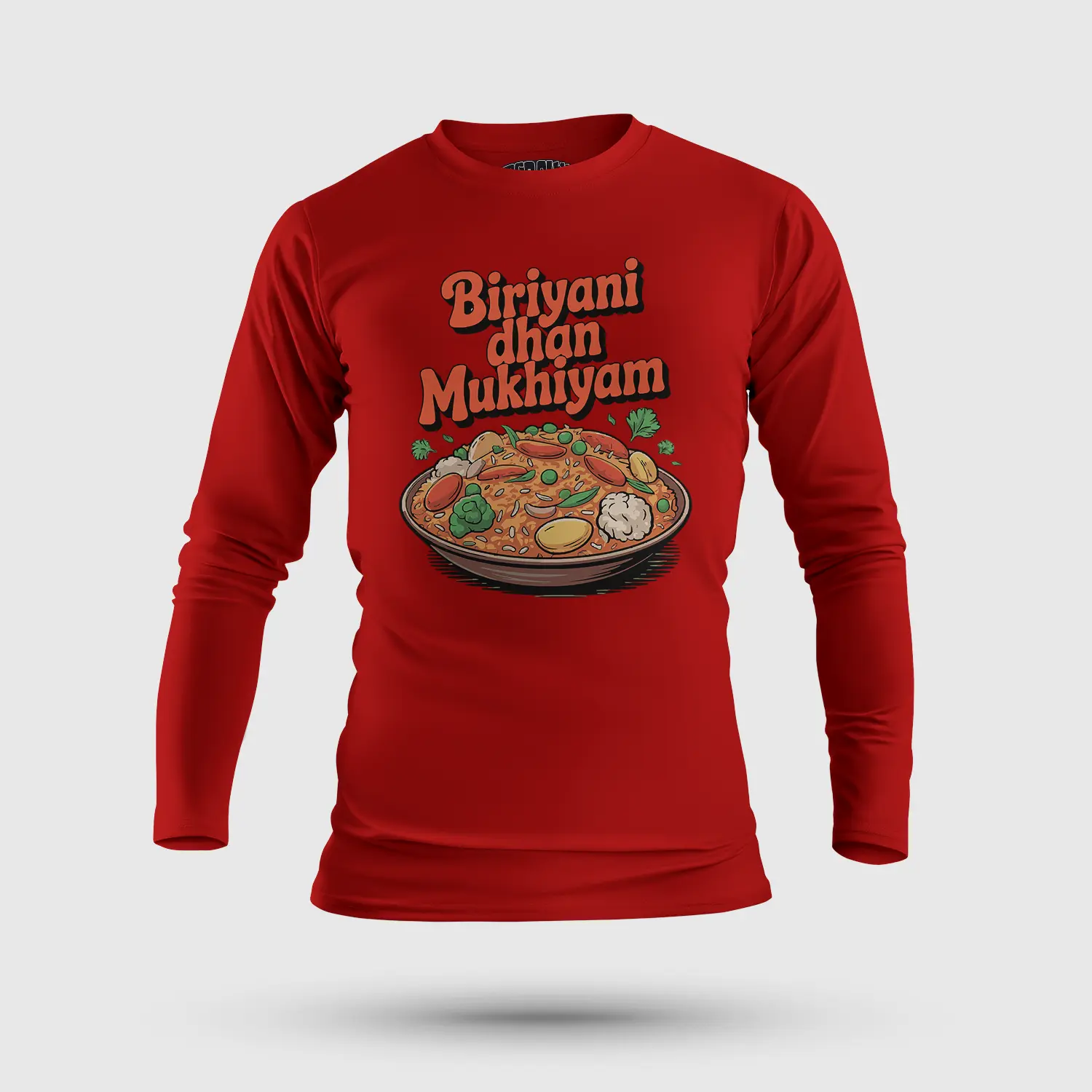 Biriyani Dhan Mukhiyam Veg Men/Unisex Long Sleeve T-Shirt in Red Color