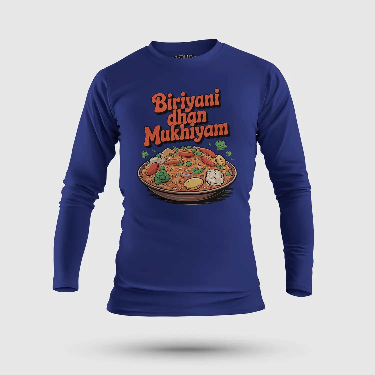 Biriyani Dhan Mukhiyam Veg Men/Unisex Long Sleeve T-Shirt in Royal Blue Color
