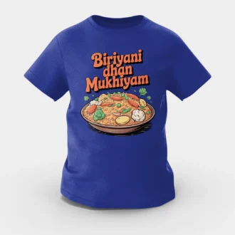 Biriyani Dhan Mukhiyam Veg Girls Round Neck T-Shirt in Royal Blue Color