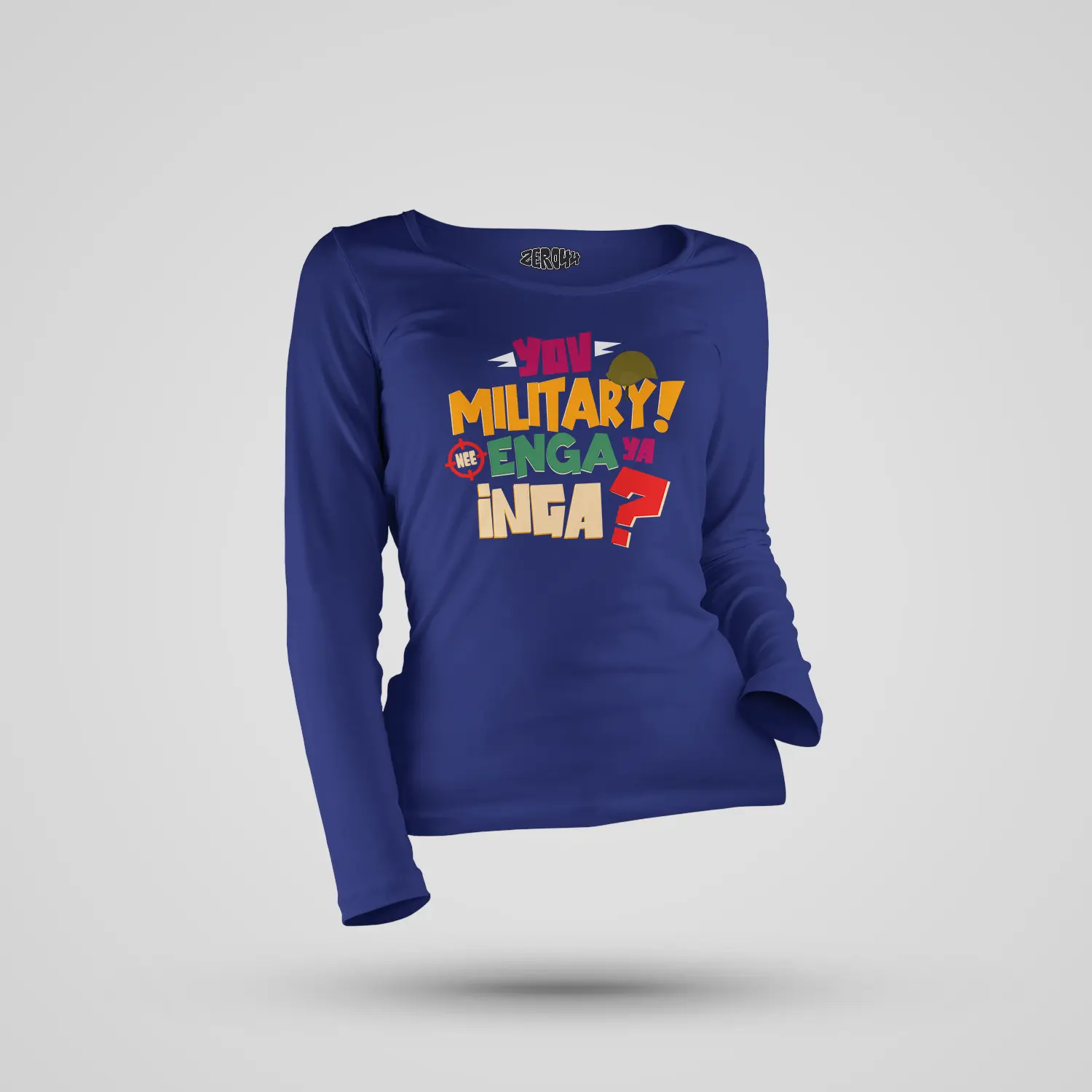 Yov Military, Nee Enga Ya Inga Women's Long Sleeve T-Shirt in Royal Blue Color