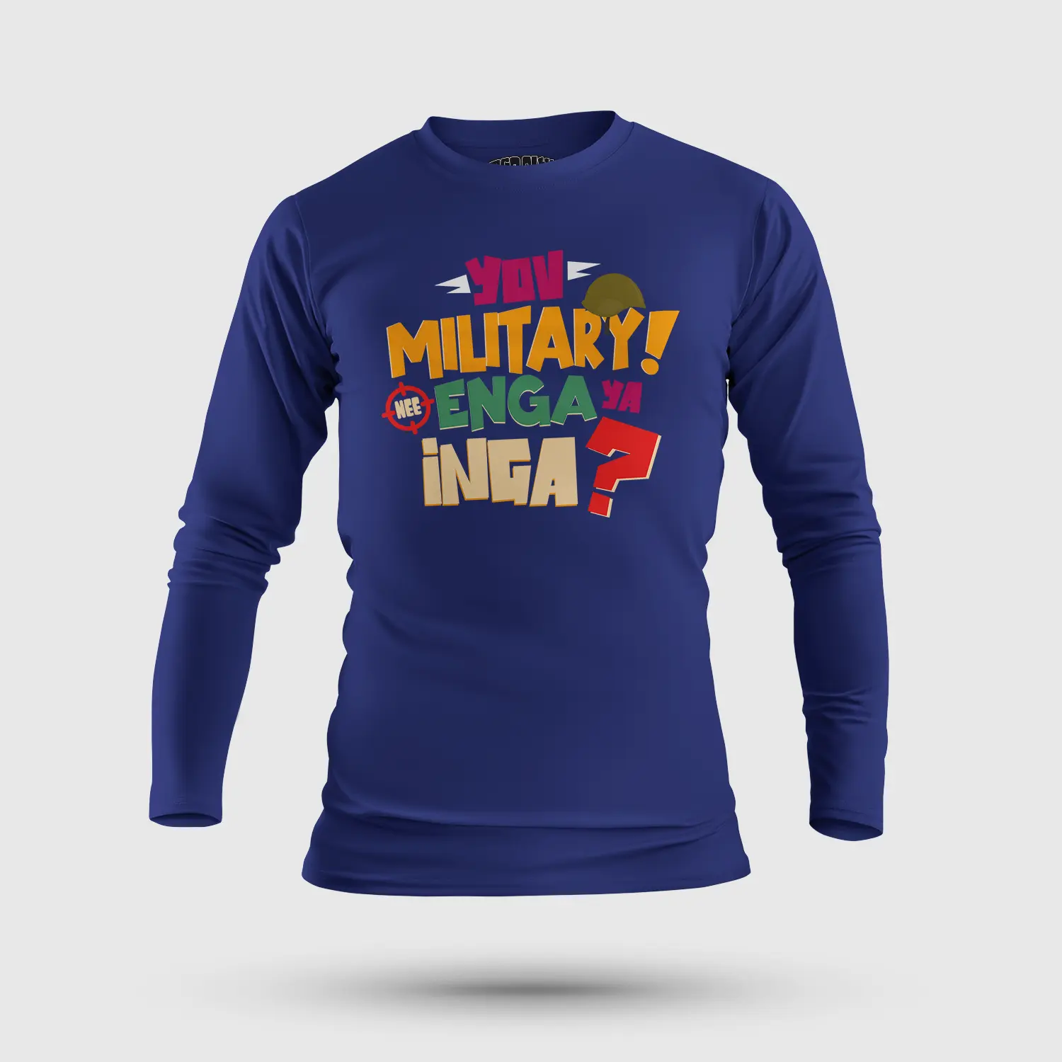Yov Military, Nee Enga Ya Inga Men/Unisex Long Sleeve T-Shirt in Royal Blue Color