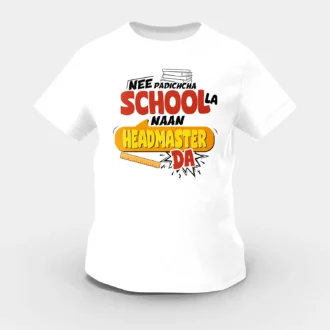 Nee Padicha School La Naan Headmaster Da Girls Round Neck T-Shirt in White Color