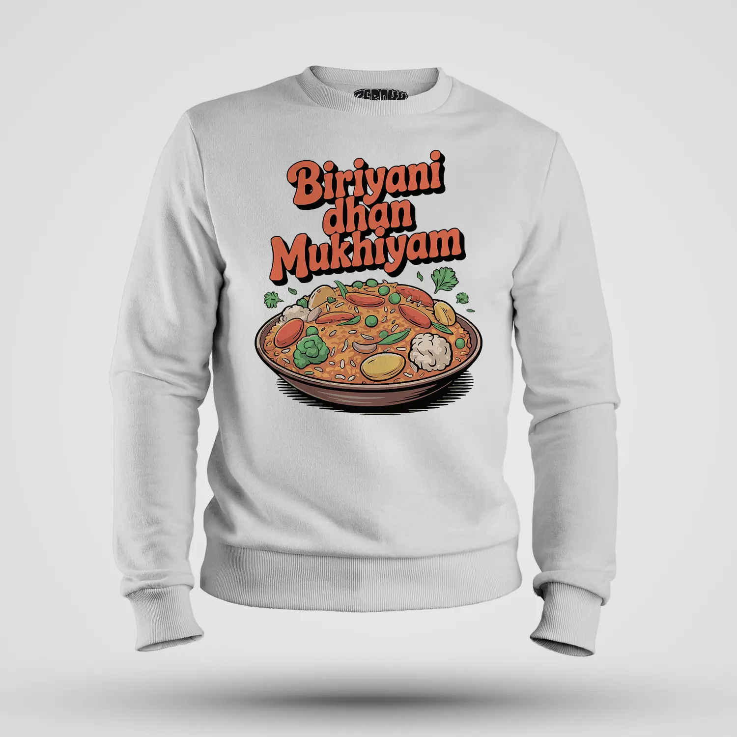 Biriyani Dhan Mukhiyam Veg Men/Unisex Sweatshirt in White Color
