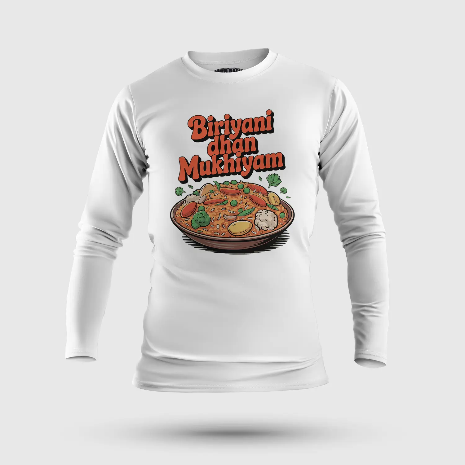 Biriyani Dhan Mukhiyam Veg Men/Unisex Long Sleeve T-Shirt in White Color