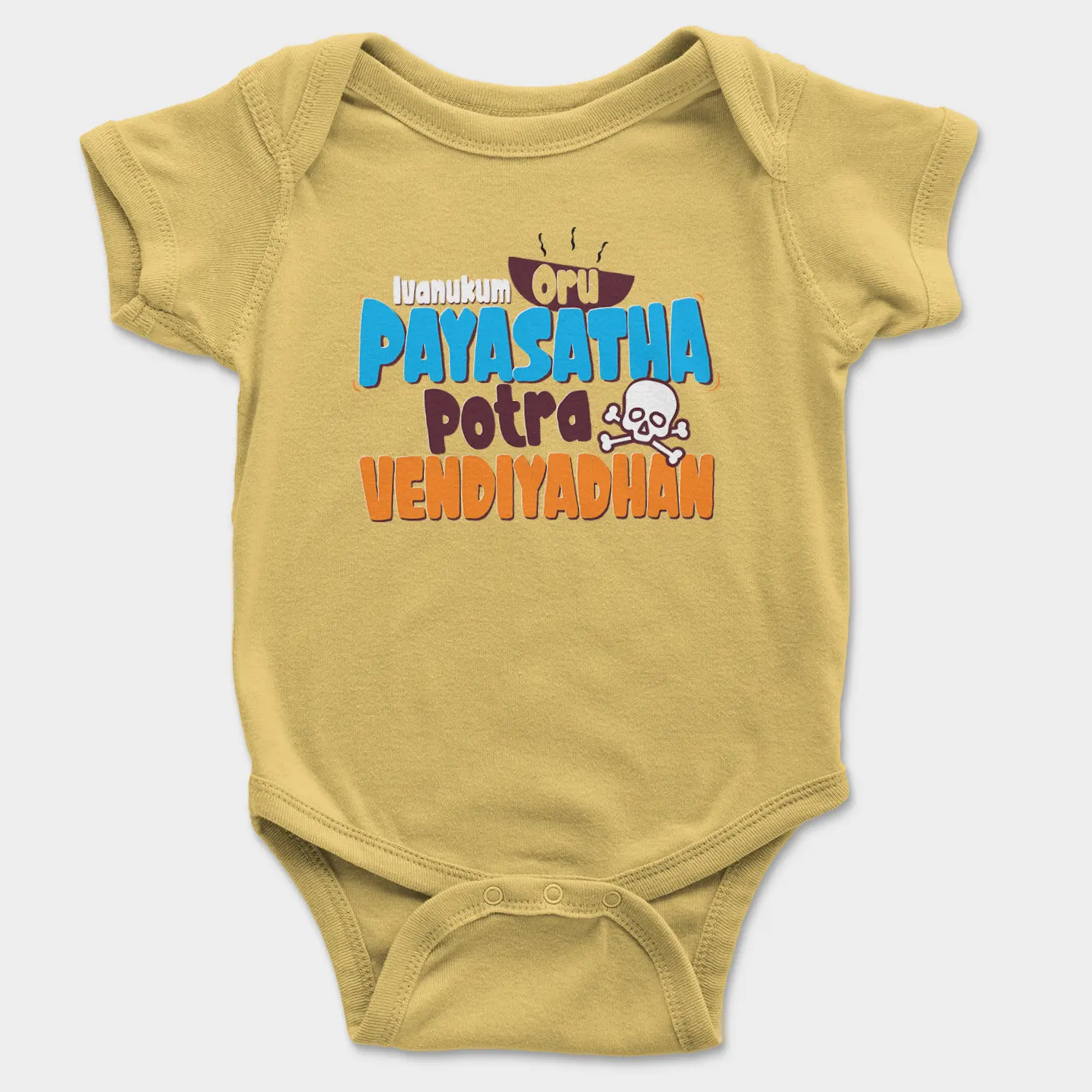 Ivanukum Oru Payasatha Potra Vendiyadhan Onesie/Romper in Yellow Color