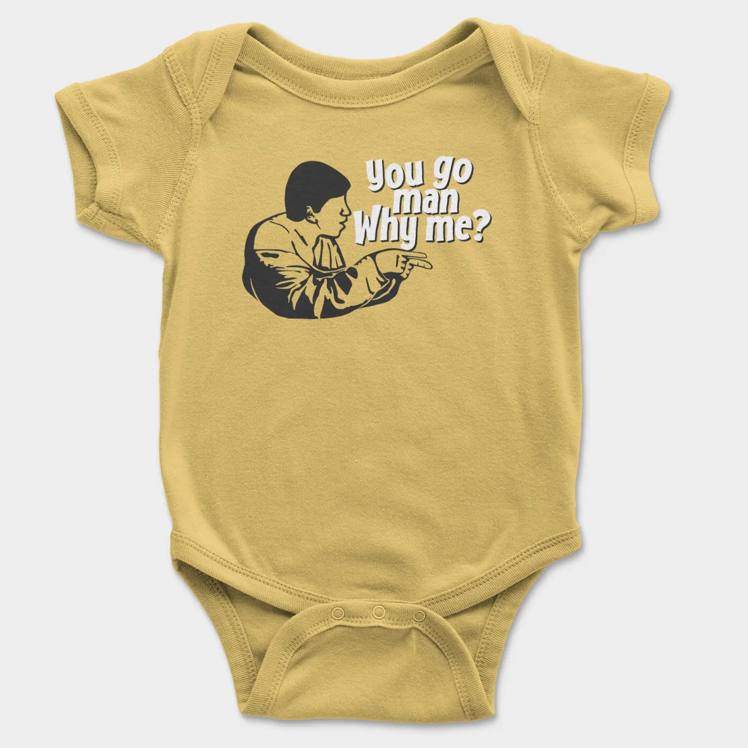 You Go Man, Why Me Onesie/Romper in Yellow Color