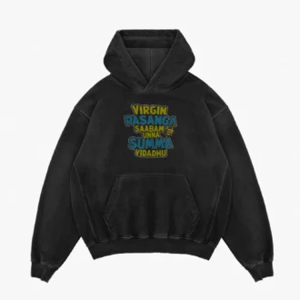 Virgin Pasanga Saabam Unna Summa Vidadhu Men/Unisex Acid Wash Hoodie in Black Color