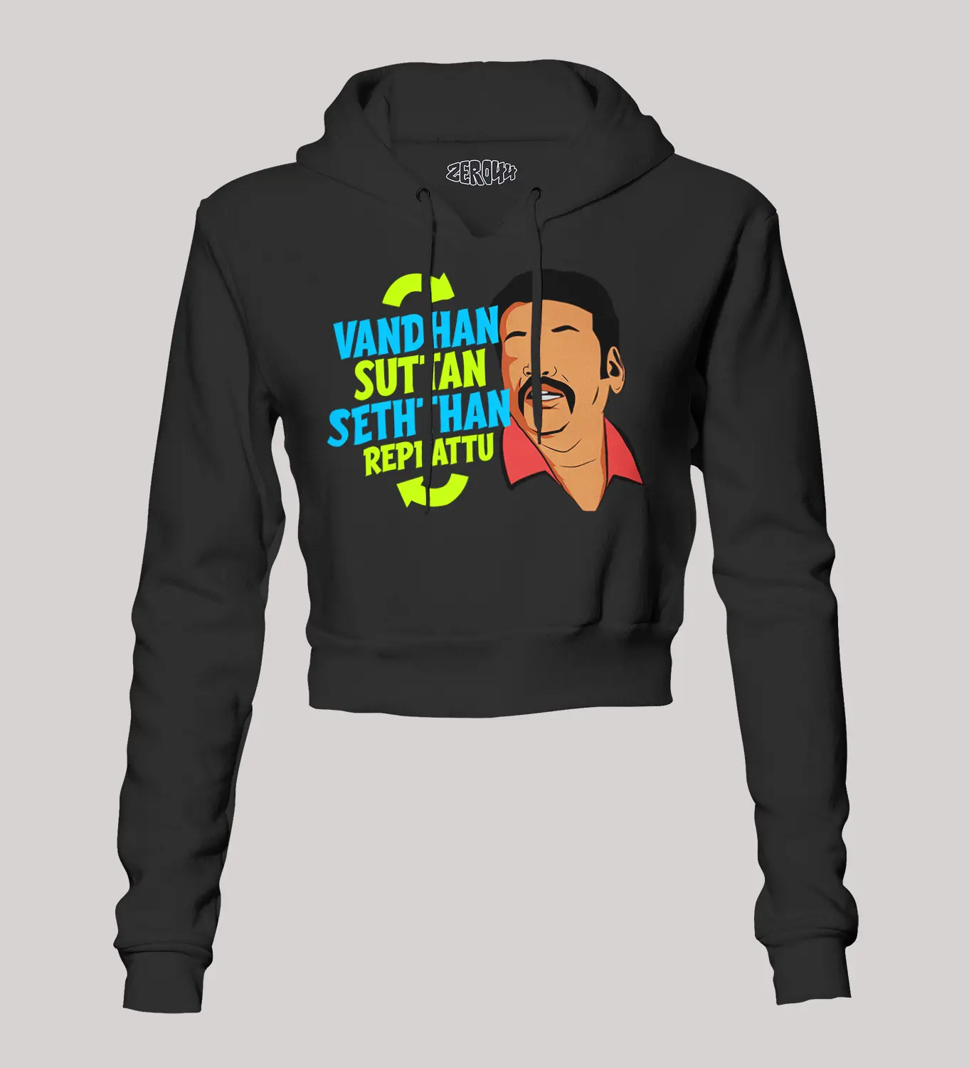 Vandan Suttan Seththan Repeattu Women's Crop Hoodies in Black Color