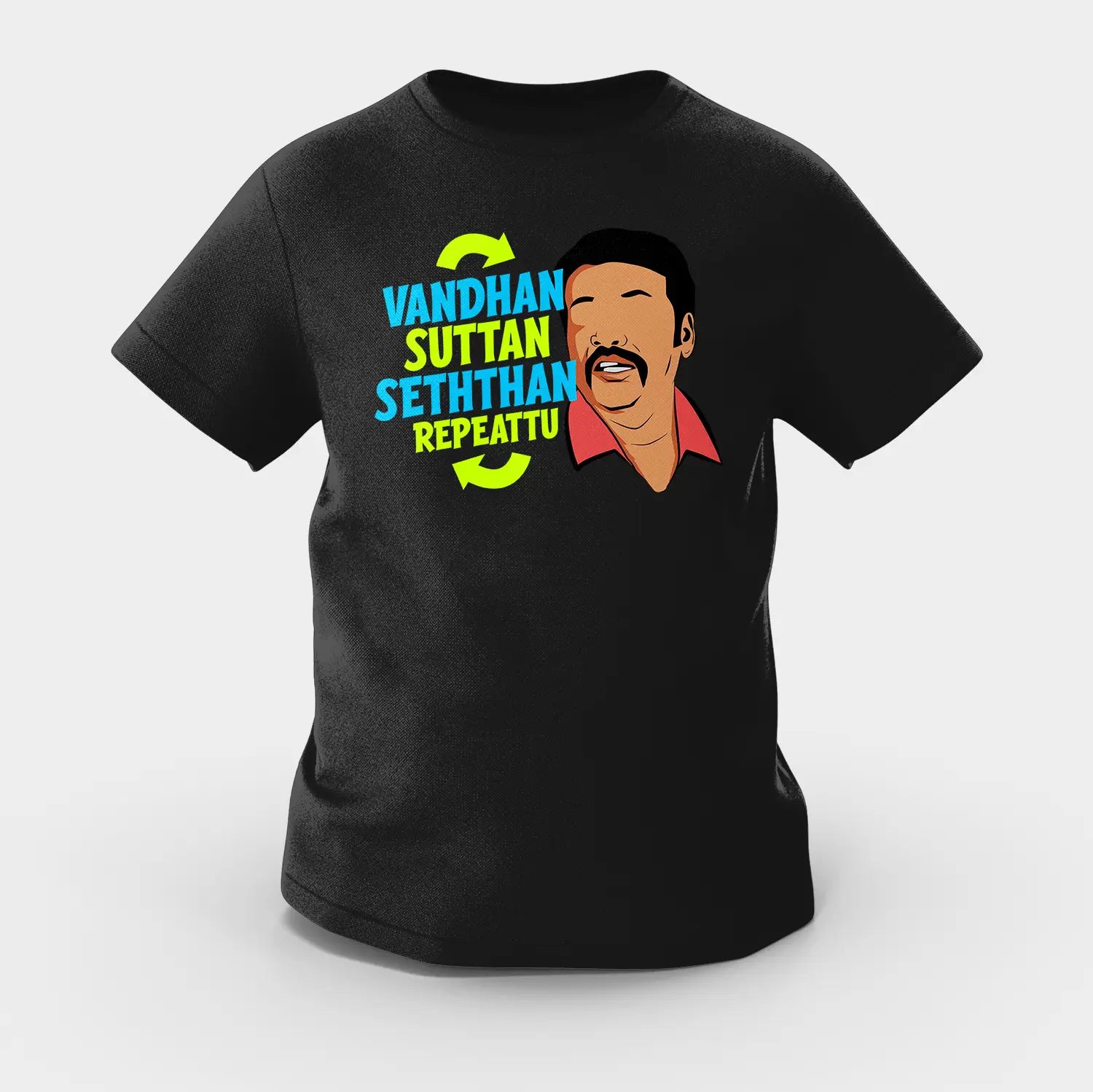 Vandan Suttan Seththan Repeattu Girls Round Neck T-Shirt in Black Color