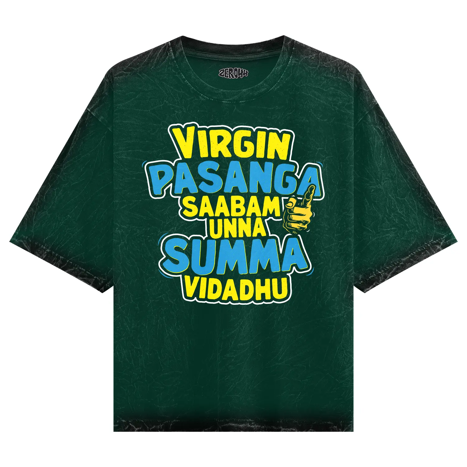 Virgin Pasanga Saabam Unna Summa Vidadhu Men/Unisex Acid Wash Oversized T-Shirt in Bottle Green Color