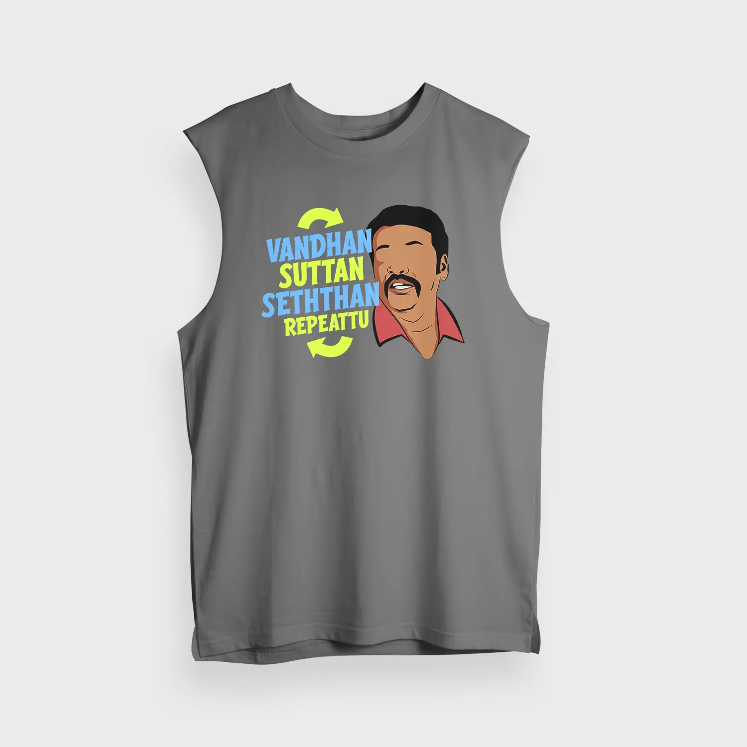 Vandan Suttan Seththan Repeattu Men/Unisex Tank Top in Charcoal Melange Color