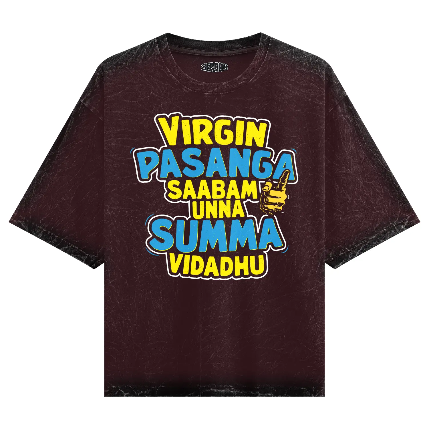 Virgin Pasanga Saabam Unna Summa Vidadhu Men/Unisex Acid Wash Oversized T-Shirt in Maroon Color