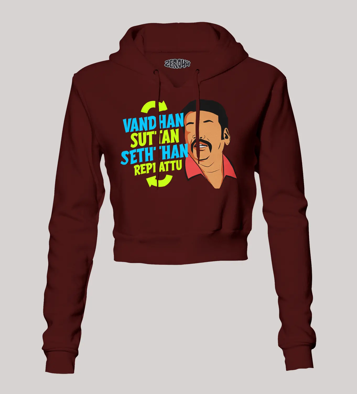Vandan Suttan Seththan Repeattu Women's Crop Hoodies in Maroon Color