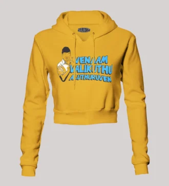 Venaam Valikuthu Aluthuruven Women's Crop Hoodies in Mustard Yellow Color