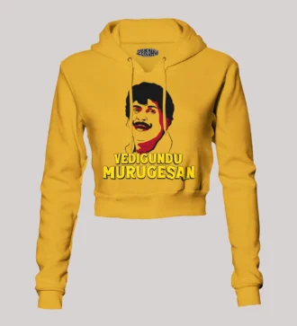 Vedigundu Murugesan Women's Crop Hoodies in Mustard Yellow Color
