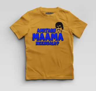Amitabh Maama Neengala Boys Round Neck T-Shirt in Mustard Yellow Color