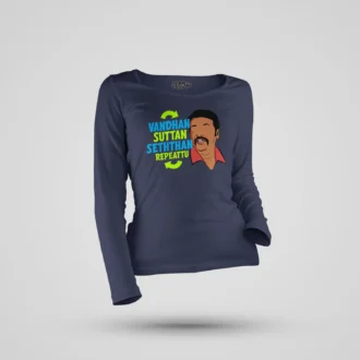 Vandan Suttan Seththan Repeattu Women's Long Sleeve T-Shirt in Navy Blue Color
