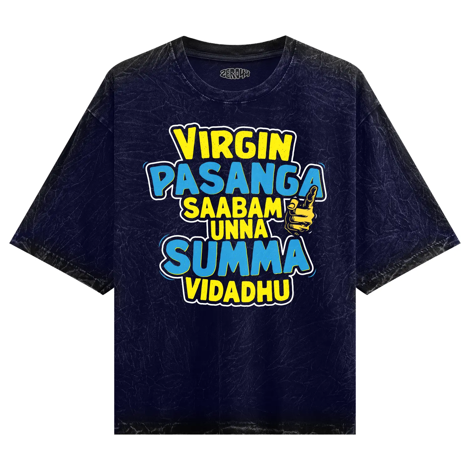 Virgin Pasanga Saabam Unna Summa Vidadhu Men/Unisex Acid Wash Oversized T-Shirt in Navy Blue Color