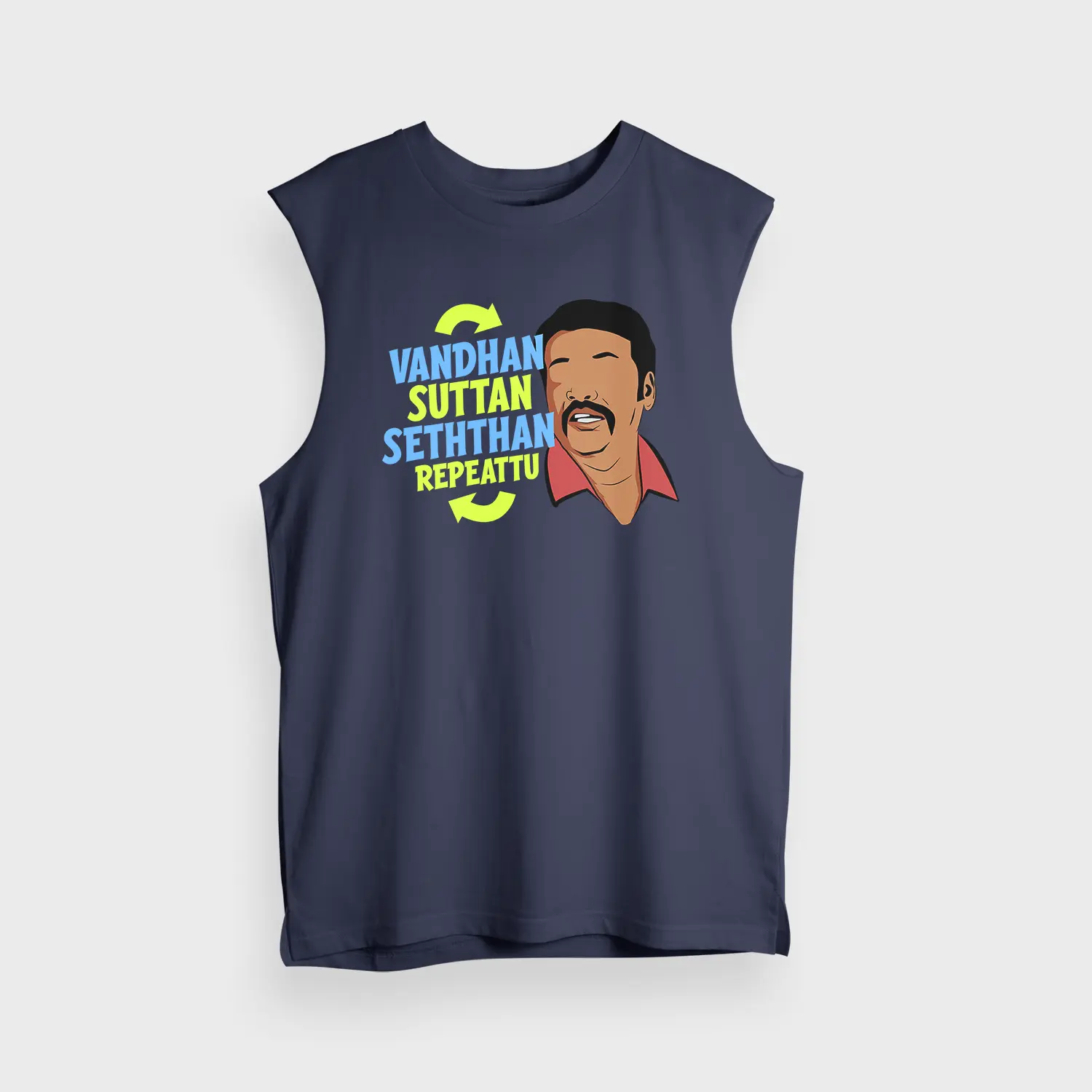 Vandan Suttan Seththan Repeattu Men/Unisex Tank Top in Navy Blue Color