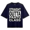 Straight Outta Paatu Class Men/Unisex Acid Wash Oversized T-Shirt in Navy Blue Color