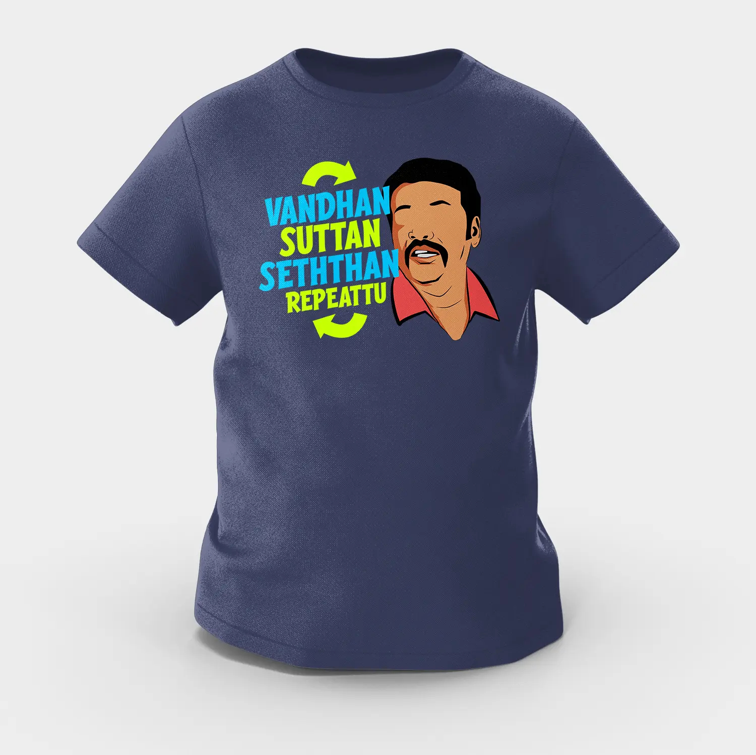 Vandan Suttan Seththan Repeattu Girls Round Neck T-Shirt in Navy Blue Color